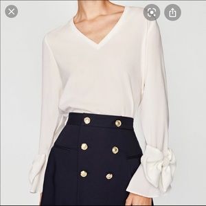 Zara White Blouse w/ Large Bow Detail on Sleeves